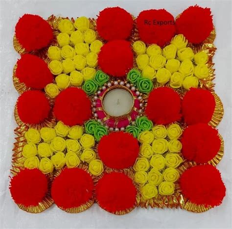 Artificial Flower Rangoli Mat With Diya Round Shape Flower Rangoli