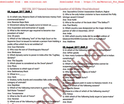 Ssc Cgl 2017 Tier 1 General Awareness Questions Answers Compilation Pdf