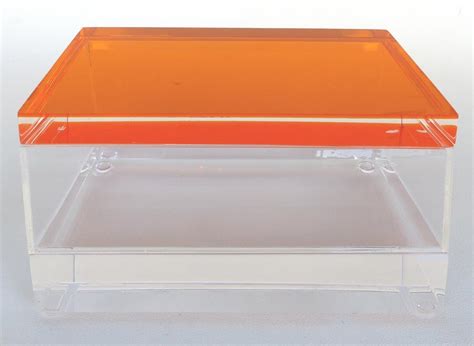 Custom Lucite Box with Orange Lucite Top For Sale at 1stDibs