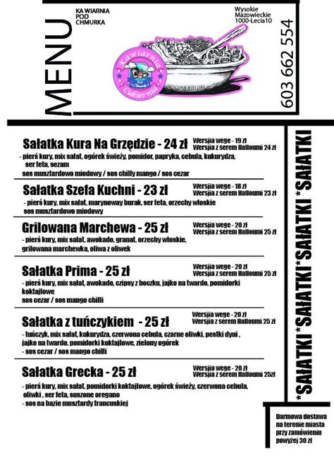 Menu At Kawiarnia Pod Chmurk Cafe Wysokie Mazowieckie