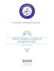 Tarea Tarea Sobre La Fase De Planificaci N National University