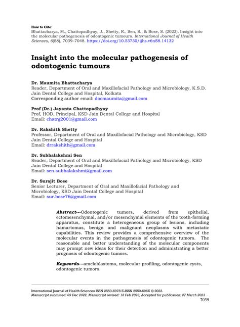 Pdf Insight Into The Molecular Pathogenesis Of Odontogenic Tumours