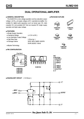 Njm D Datasheet Pdf Japan Radio Corporation Dual Operational