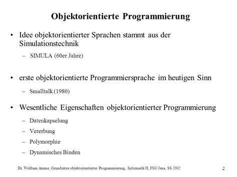 Grunds Tze Objektorientierter Programmierung Dr Wolfram Amme