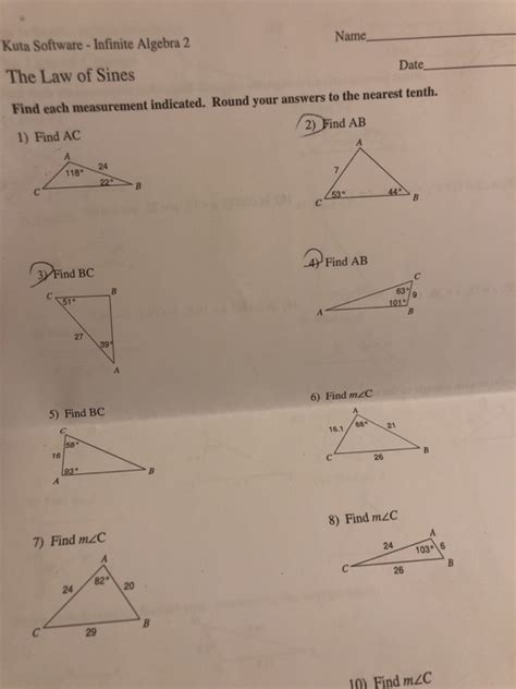 Solved Kuta Software Infinite Algebra 2 The Law Of Sines