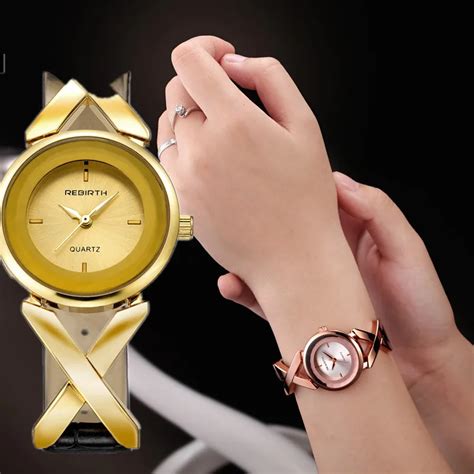 New Rebirth Brand Luxury Rose Gold Watch Women Quartz Wristwatche