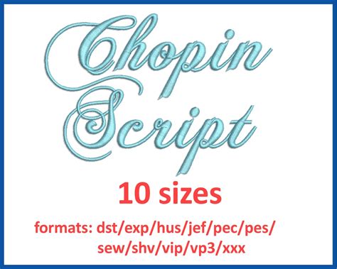 Chopin Script Embroidery Font Sizes Etsy Uk