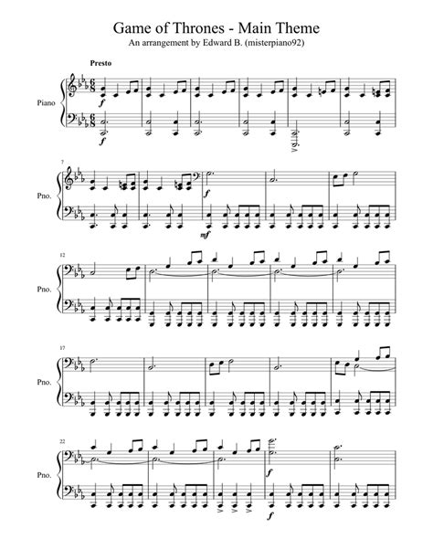 Game of Thrones - Main Theme Sheet music for Piano (Solo) | Musescore.com