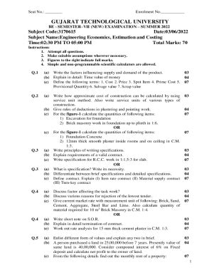 Fillable Online Subject Name Engineering Economics Estimation And