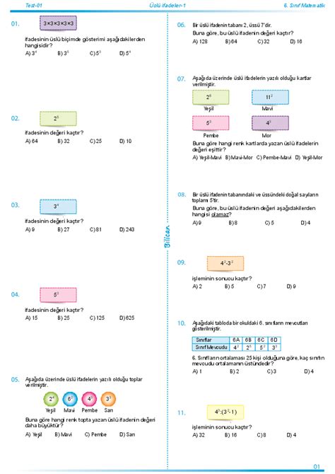 6 Sınıf Matematik 6 Sınıf Matematik 1 Ünite Soru Fasikülü Deneme