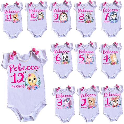 Kit 12 Bodys Mesversário Tema Animais Baby Nome Elo7