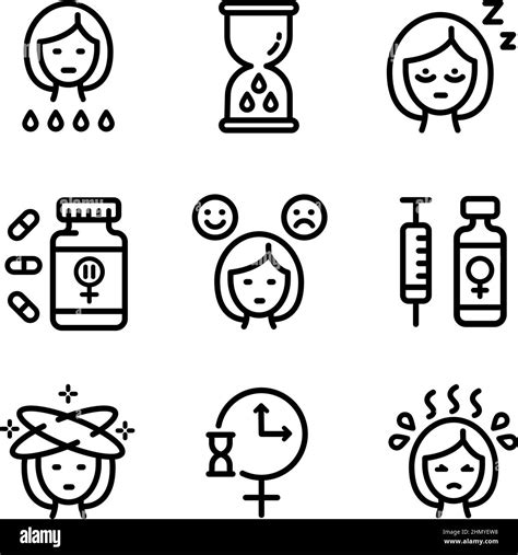 Menopause Outline Icons Set Symbol Collection Of Menstruation Period