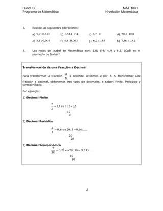 Guia de decimales con fraccion periodica, semiperiodica y finita sin ...