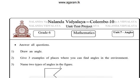 Mathematics Nalanda College Unit Exam Paper April 2020 Grade 06