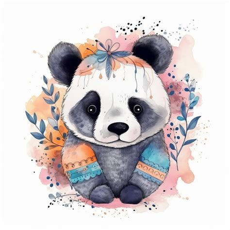 Premium AI Image Cute Watercolor Baby Panda Illustration AI GenerativexD