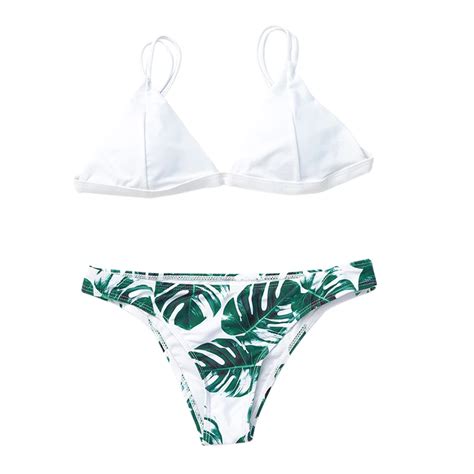 New 2019 Green Leaf Print Bikinis Women Swimsuit Female Swimwear Sexy