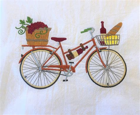 Wine O Clock Embroidered Bicycle Flour Sack Tea Towel Etsy