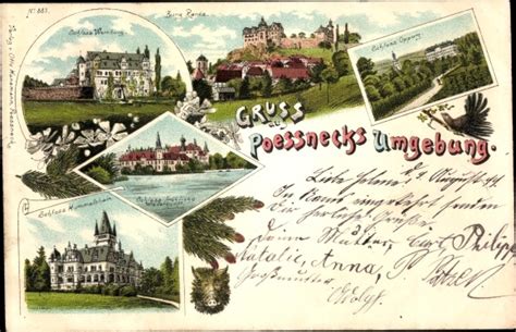 Litho Pößneck in Thüringen Burg Ranis Wernburg Schloss akpool de