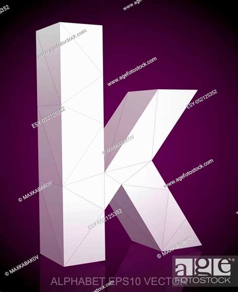 Abstract White D Polygonal Lowercase Letter K With Reflection Stock