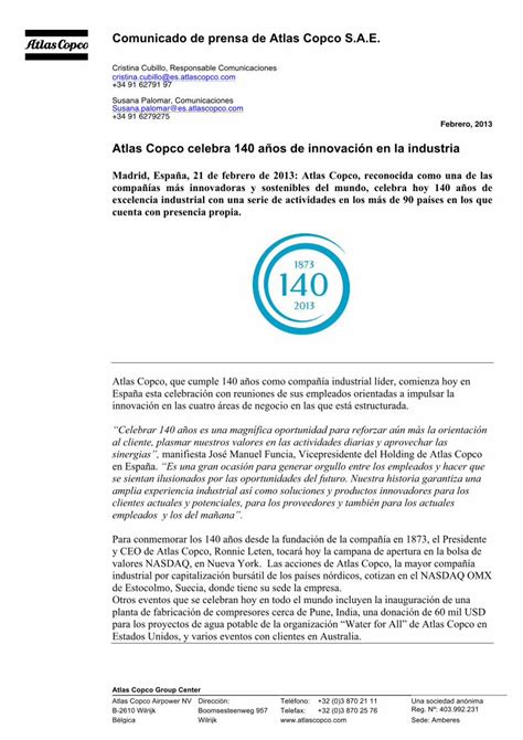 PDF Atlas Copco celebra 140 años de innovación en la industria PDF