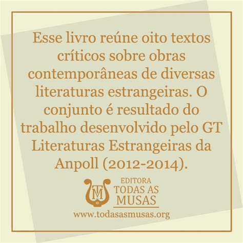 Lançamento Literaturas Estrangeiras Editora e Revista Todas as Musas