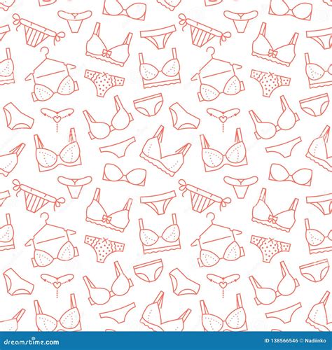 Lingerie Seamless Pattern With Flat Line Icons Of Bra Types Panties