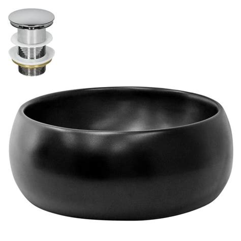 Lavabo Redondo 400 X 155 Mm Negro De Cer Mica Mate Ml Design Con