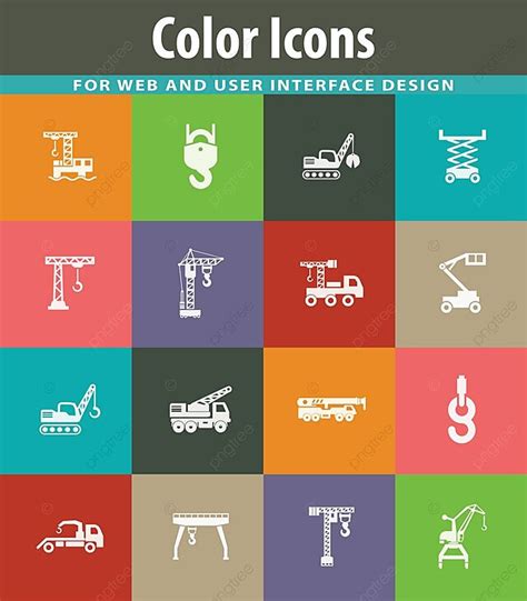 Crane And Lifing Machines Icon Set Hook Transport Equipment Vector