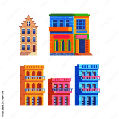 Colorful buildings. Houses in Cuba, La Boca, Amsterdam. Traditional architecture, isolated ...