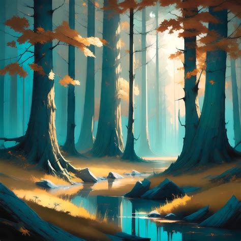 Premium AI Image | a peaceful forest with digital painting