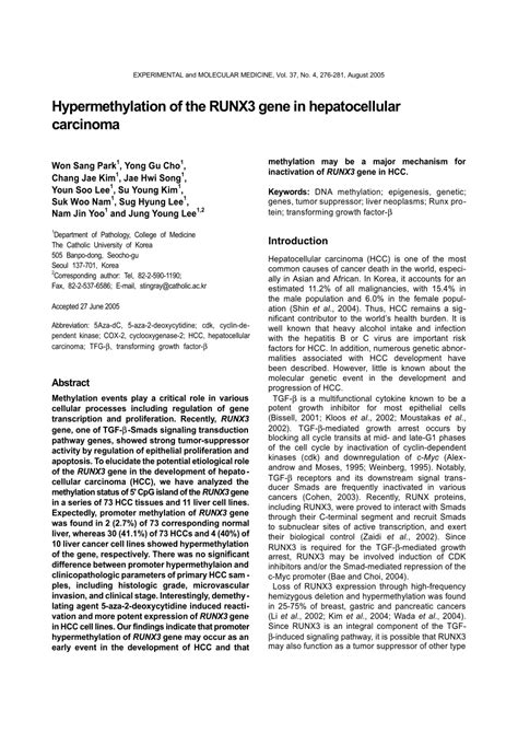 Pdf Hypermethylation Of The Runx Gene In Hepatocellular Carcinoma