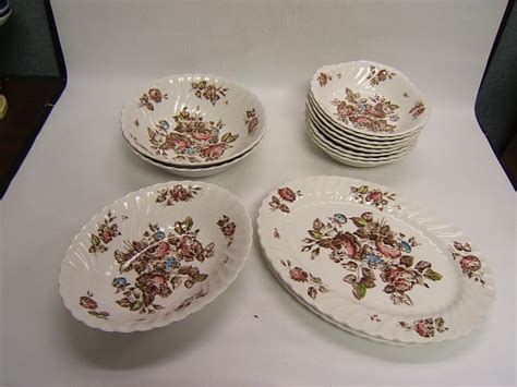 Johnson Brothers Vintage China England Devon Sprays Brown 27 Pieces