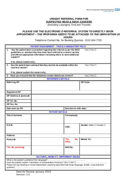 Head And Neck Ww Referral North East Devon Ulary Doc Template