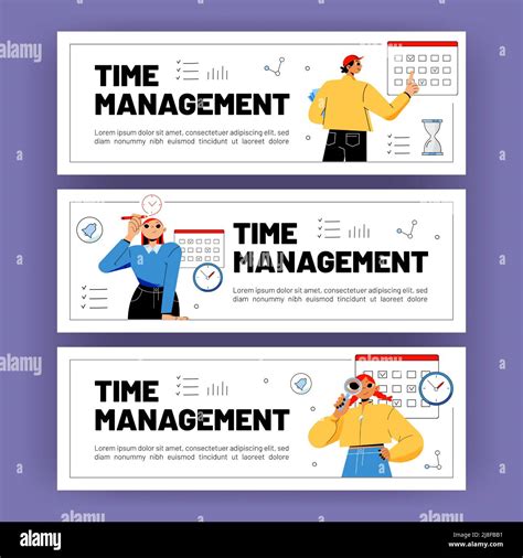 Time Management Posters With Workers Clock And Calendar Vector