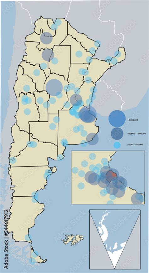 Argentine population density map. Detailed population levels by ...