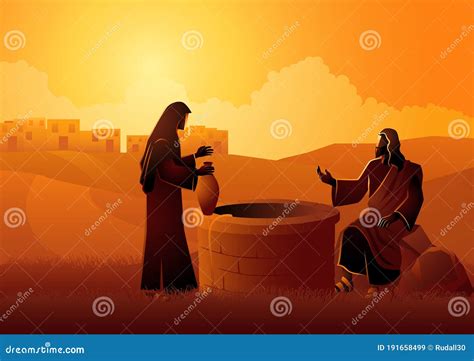 Jesus Talking with Samaritan Woman at the Jacobâ€™s Well Stock Vector ...