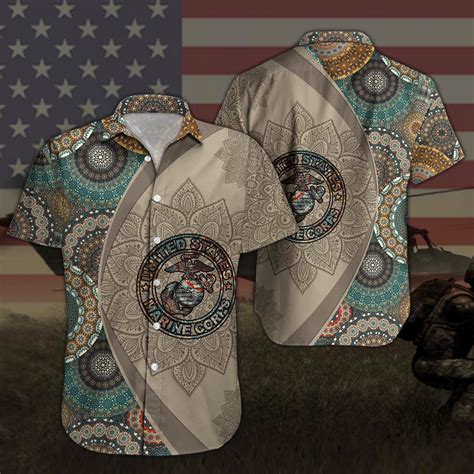 Hot Trend Us Marine Corps Mandala Brown Aloha Hawaiian Shirt For Men