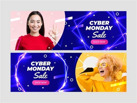 Plantilla De Banner Horizontal Realista Para La Venta Del Cyber Monday