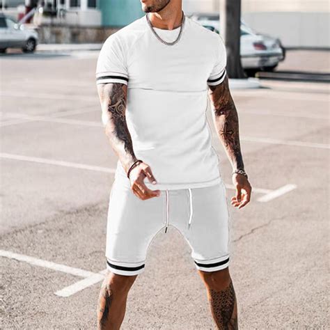 White Track Suits For Men Set Summer Patchwork Piece Mens Shirts