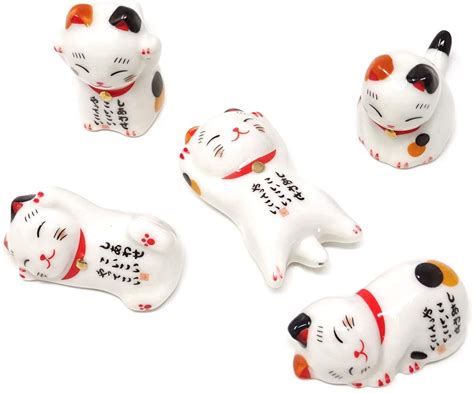 Honbay 5pcs Cute Ceramic Lucky Cat Chopsticks Rest Rack Stand Holder For Chopsticks