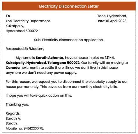 Request Letter For Disconnection Of Electricity Connection