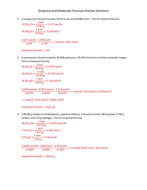 Solution Empirical And Molecular Formula Ws Solutions Studypool