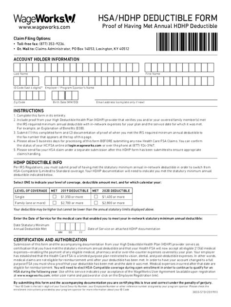 Fillable Online Hdhp With Hsa Deductible Form Hdhp With Hsa Deductible