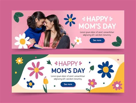 Free Vector Flat Mother S Day Horizontal Banners Pack