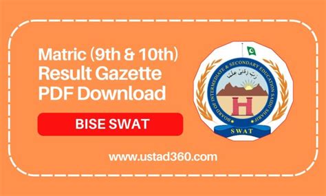 BISE SWAT Board Matric 9th 10th Result Gazette 2025 PDF Ustad360