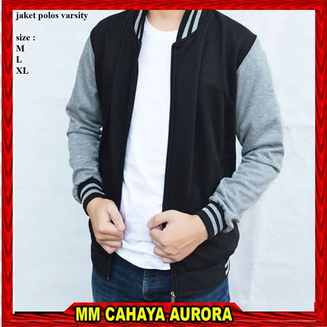 Jual Jaket Baseball Polos Hitam Abu Abu Varsity M L Xl Shopee Indonesia