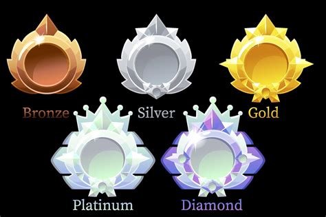 Vector Awards Medals Gold Silver Bronze Platinum And Diamond Set Of