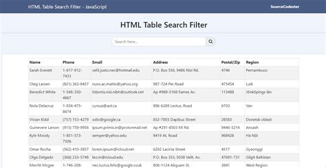 Html Table Search Filter Using Pure Javascript Tutorial Sourcecodester