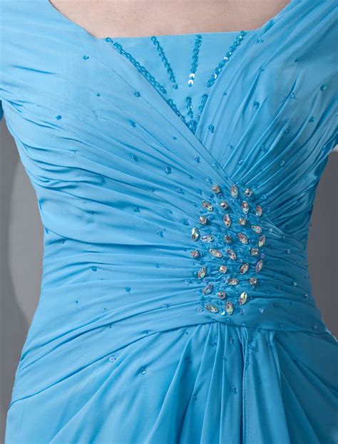 Robe de soirée bleue ciel claire avec strass de col carré Milanoo