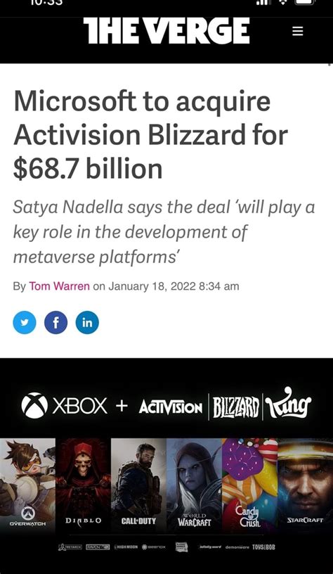 Theverge Microsoft To Acquire Activision Blizzard For Billion